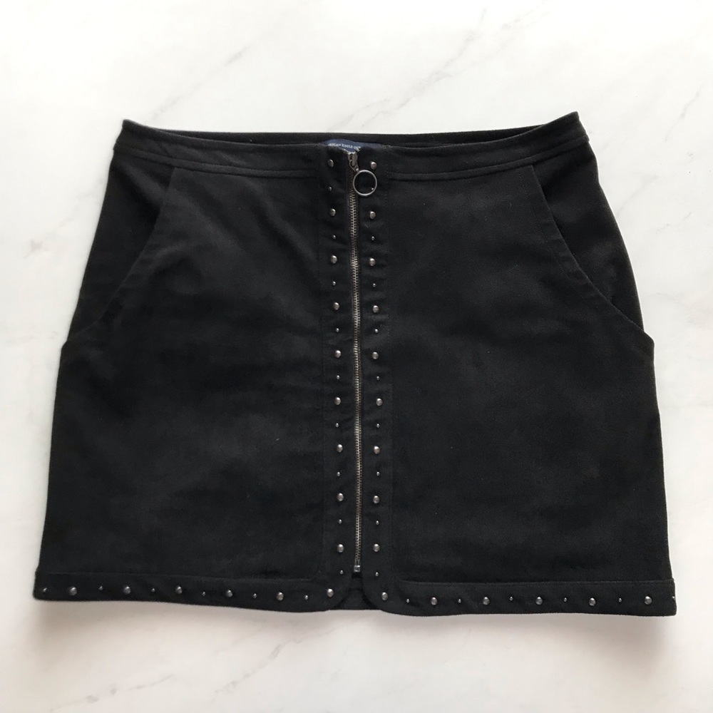 Black Faux Suede Studded Skirt American Eagle